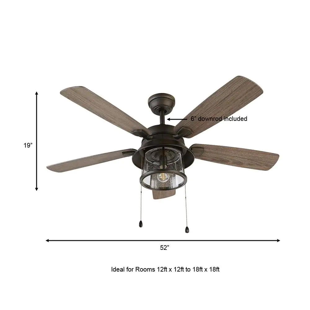 Home Decorators Collection 59201 Shanahan 52 in. Indoor/Outdoor LED Bronze Ceiling Fan with Light Kit. Downrod and Reversible Blades