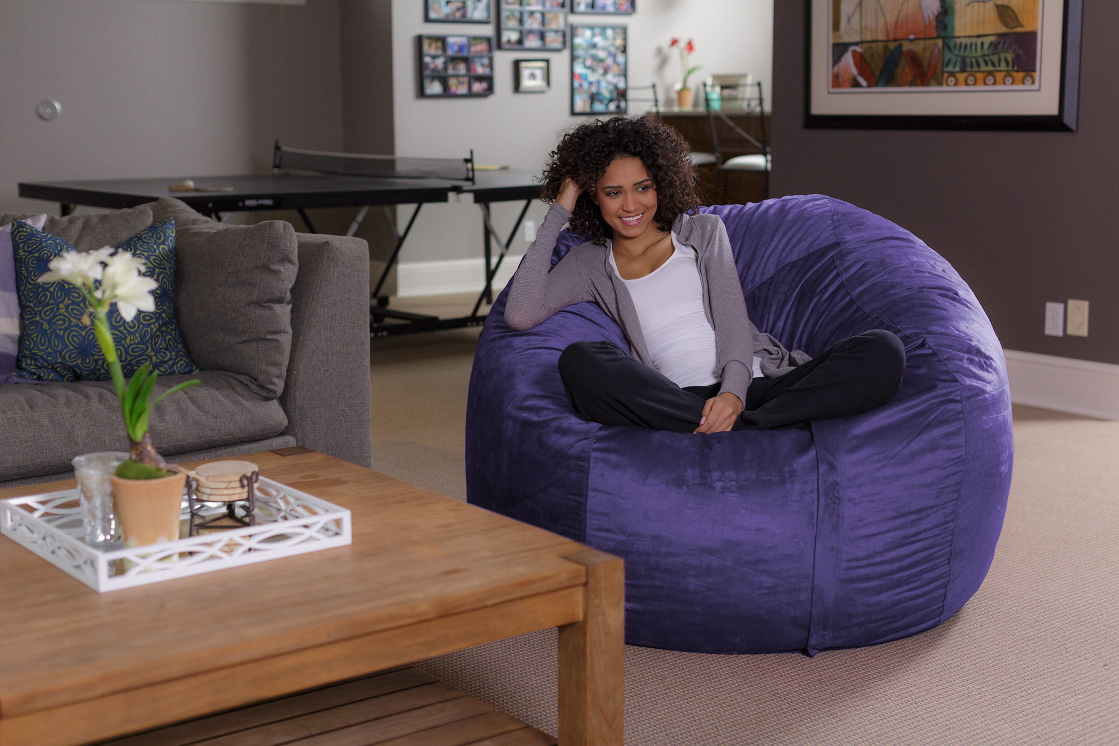 Sofa Sack Bean Bag Chair. Memory Foam Lounger with Microsuede Cover. Kids. Adults. 5 ft. Purple