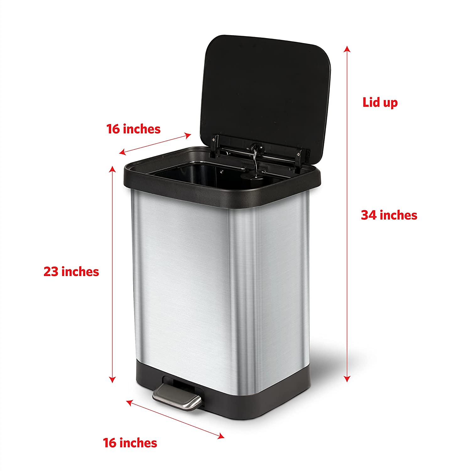 Glad GLD-74506 Stainless Steel Step Trash Can with Clorox Odor Protection | Large Metal Kitchen Garbage Bin with Soft Close Lid. Foot Pedal and Waste Bag Roll Holder. 13 Gallon. Stainless