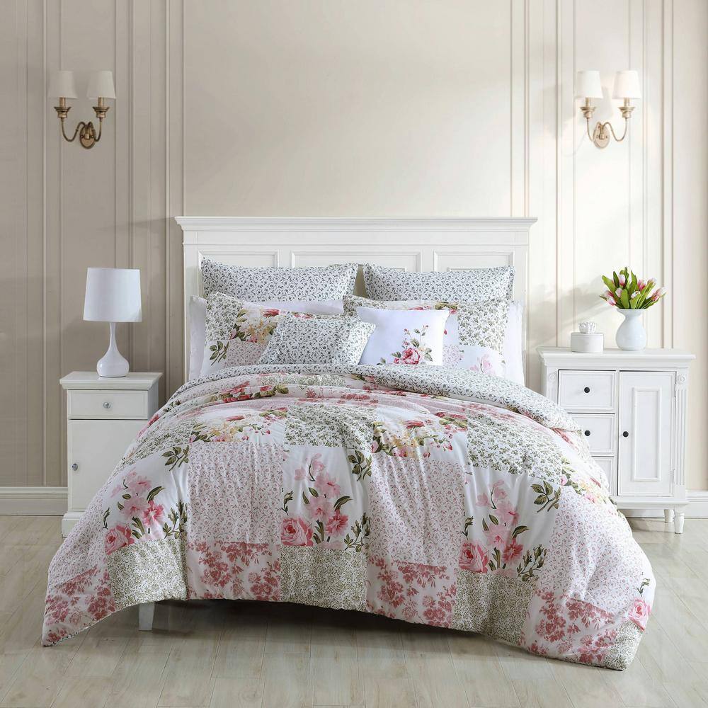 Laura Ashley  Ailyn 7-Piece Red Floral Cotton King Comforter Bonus Set