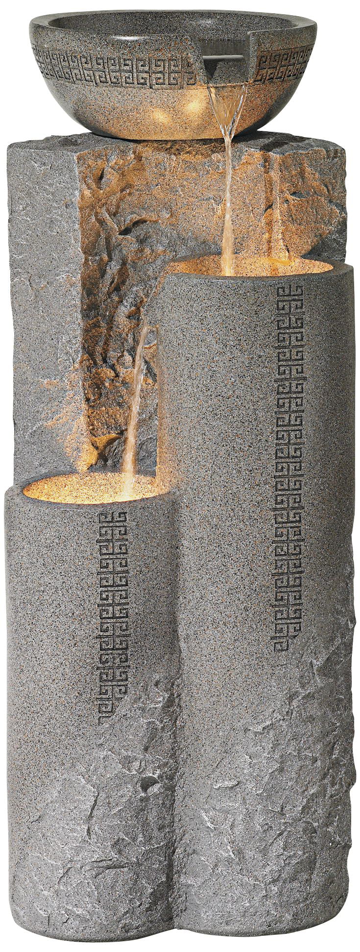 John Timberland Outdoor Floor Water Fountain 34 1/2″ High Cascading Marble Finish Bowls LED for Garden Yard