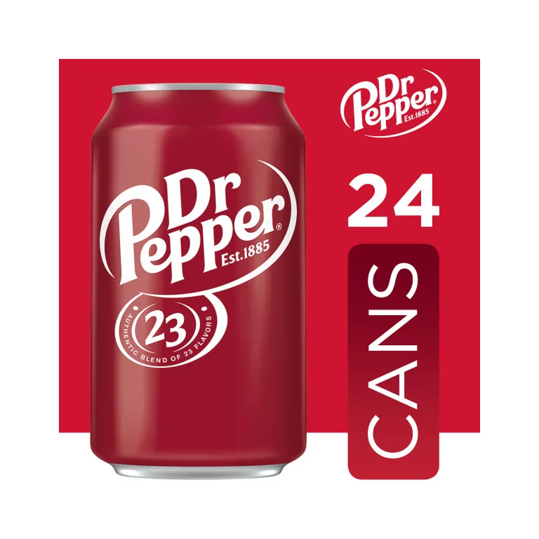 Dr Pepper Soda. 12 fl oz cans. 24 pack