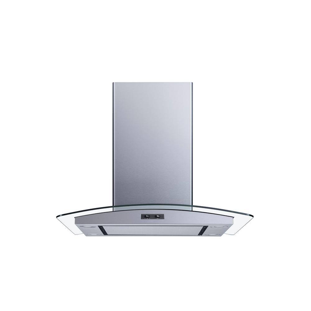 Winflo IR001C30SR 30 in. Convertible Island Mount Range Hood in Stainless Steel and Glass with Mesh Filter and Stainless Steel Panel