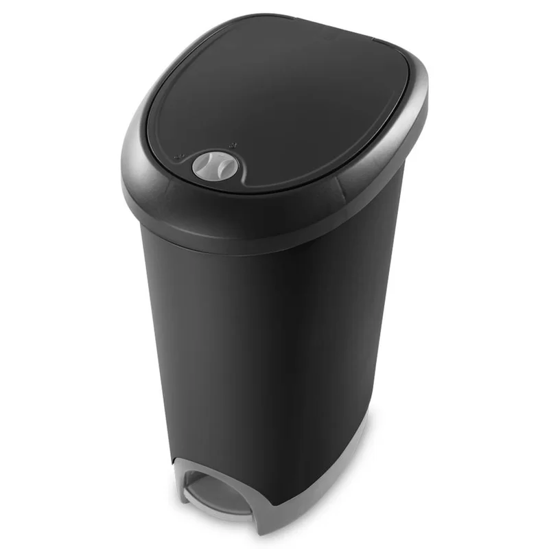 Sterilite 10739002 12.6 Gallon/48 Liter Locking StepOn Wastebasket. Black Lid & Base w/ Titanium Pedal & Lock. 2-Pack