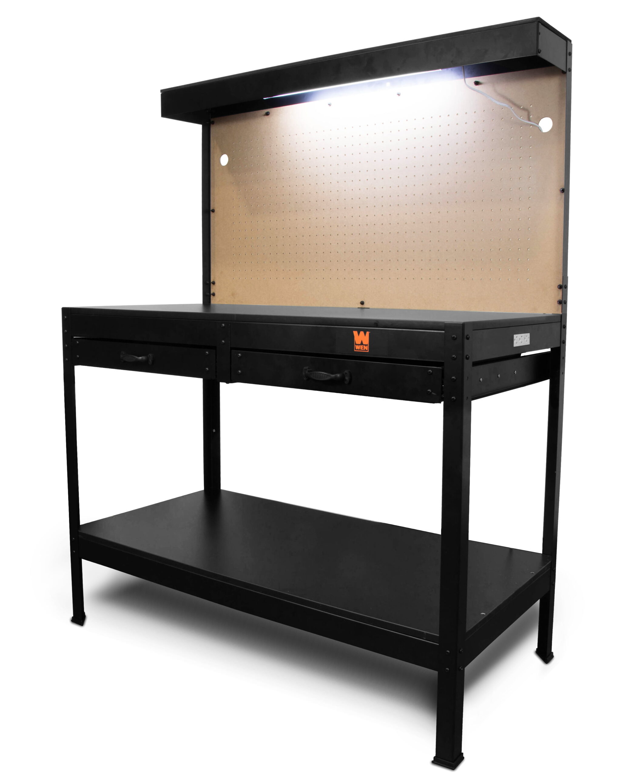 WEN 48 inch Steel Workbench with power outlets and light. 200lb capacity