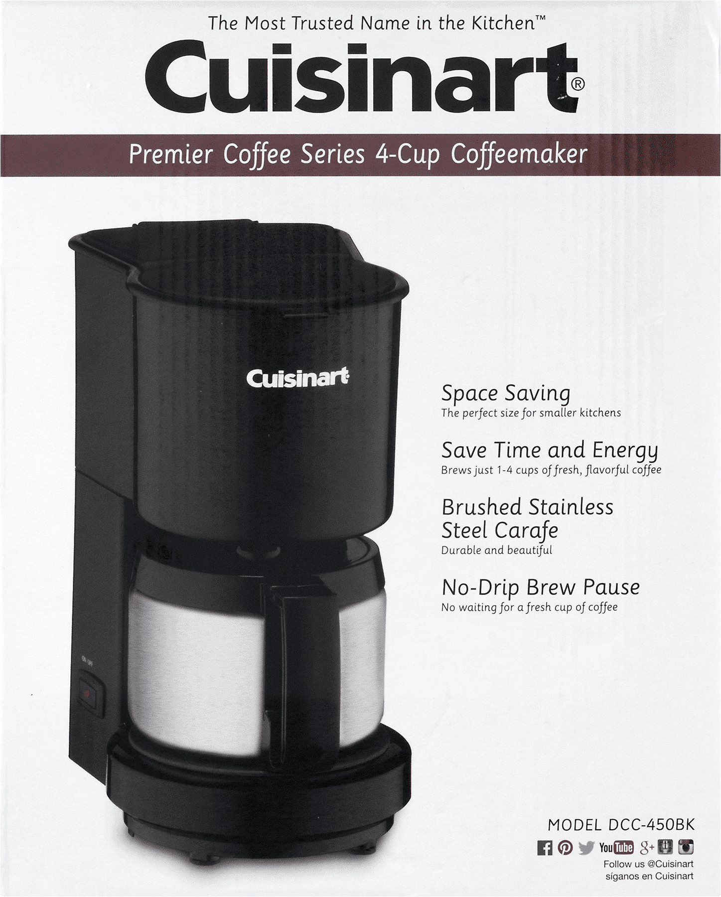 Cuisinart 4 Cup Classic Coffeemaker with Stainless Carafe. Black