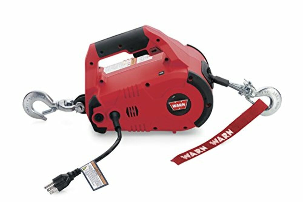 WARN 885000 PullzAll Corded 120V AC Portable Electric Winch with Steel Cable: 1/2 Ton (1000 Lb) Pulling Capacity  Red