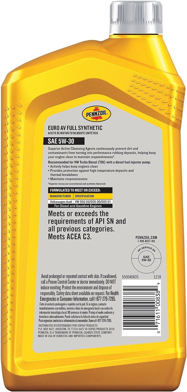 Pennzoil Platinum Euro LX Full Synthetic 0W-30 Motor Oil (1-Quart. Case of 6)