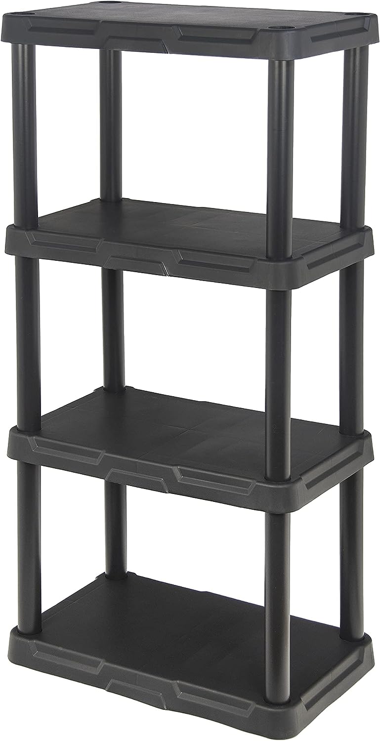 BLACK+DECKER. 4-Tier Light Duty Storage Shelf. 50lbs/Shelf (47H x 22.1W x 14.3D). Plastic Shelving Unit
