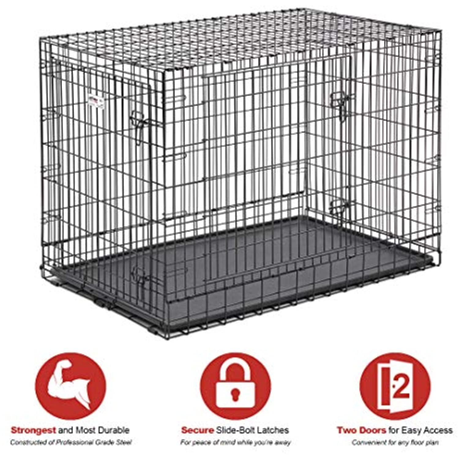 MidWest Homes For Pets Ultima Pro Extra-Strong Double Door Metal Dog Crate. 48″L