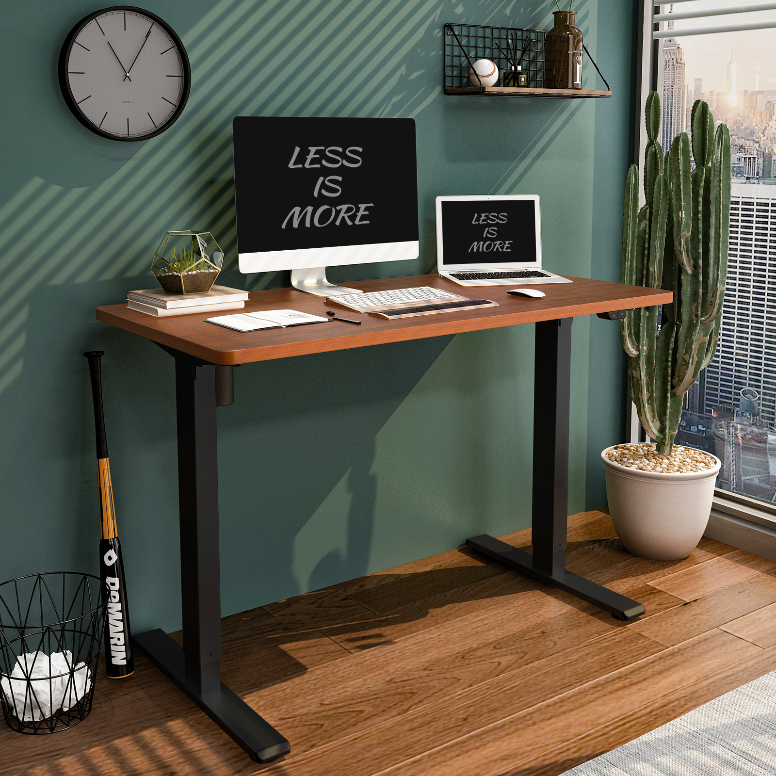 FLEXISPOT 48″ x 30″ Home Office Electric Height Adjustable Standing Desk Black Frame and Mahogany Top