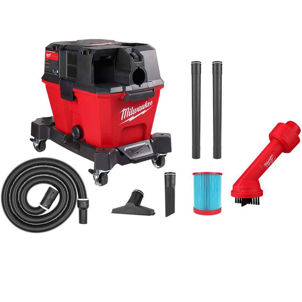 Milwaukee 0910-20-49-90-2035 M18 FUEL 6 Gal. Cordless Wet/Dry Shop Vac w/Filter. Hose and AIR-TIP 1-1/4 in. - 2-1/2 in. (1-Piece) Cross Brush Tool