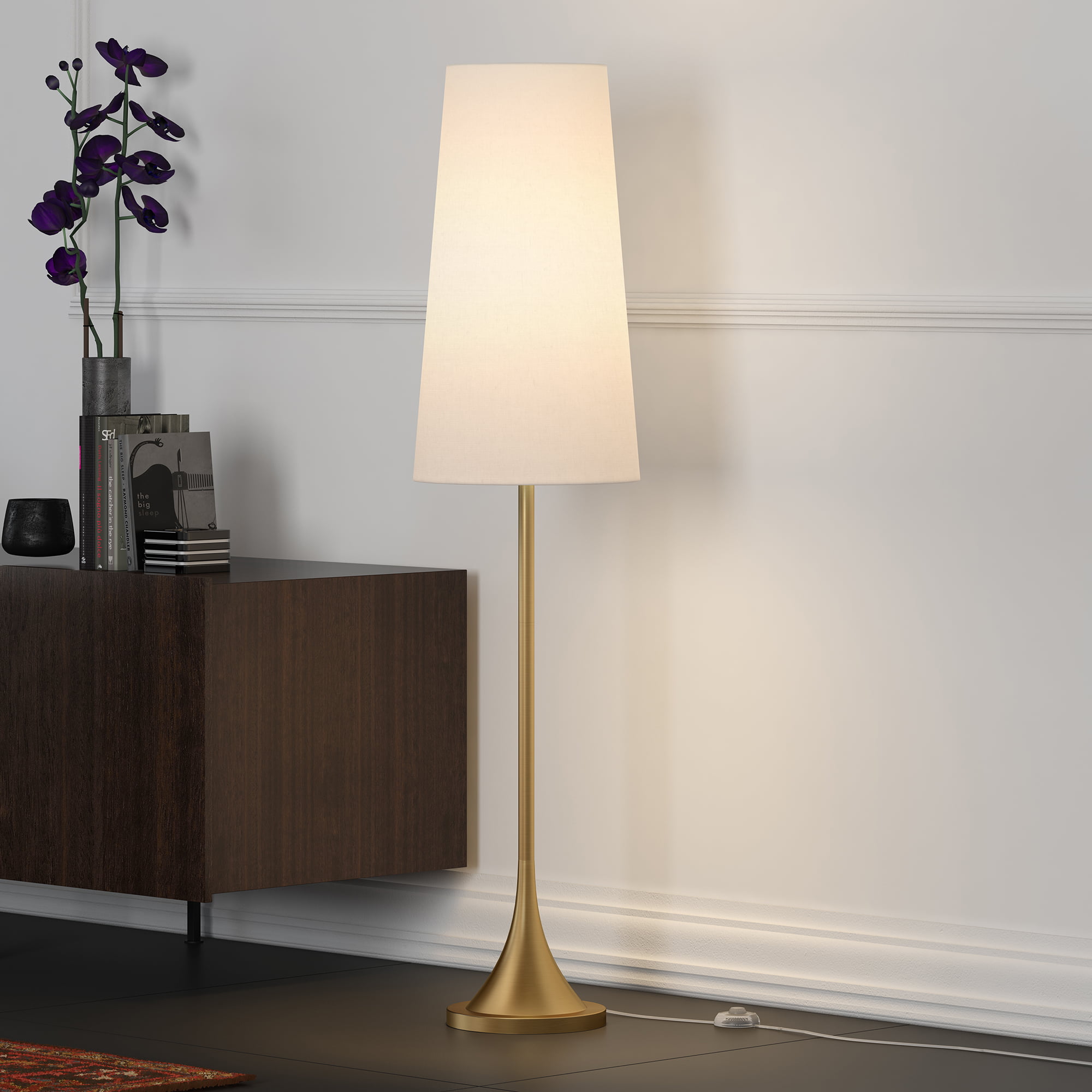 Evelyn&Zoe Mid-Century 60 in 1-Light Adjustable Height Floor Lamp. Gold