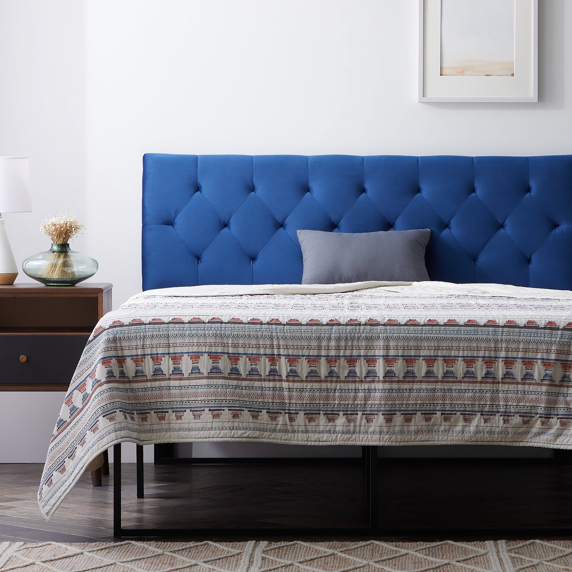 Rest Haven Tufted Velvet Upholstered Headboard. California King. Blue