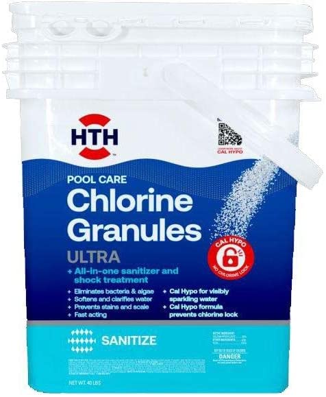 HTH Ultra Pool Shock - Calcium Hypochlorite (Cal-Hypo) - 40 Pound Bucket - Prevents Algae and Bacteria - Good for Weekly Use - Super-Chlorinate Swimming Pools
