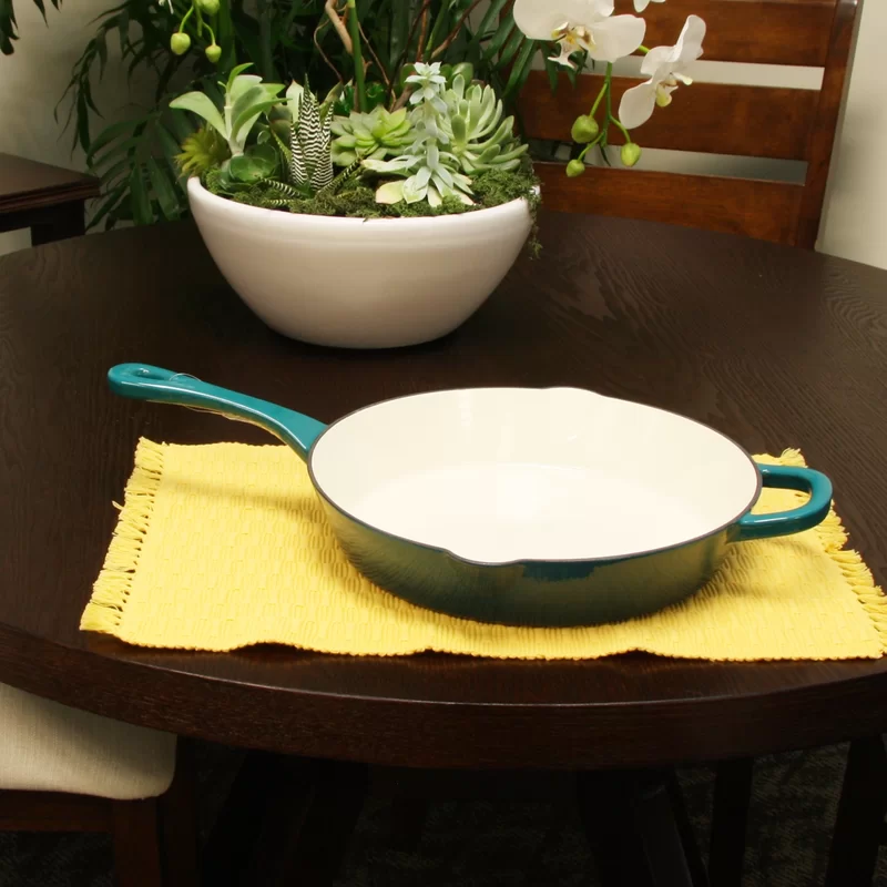 Crock Pot 111988.01 Artisan 12 Inch Enameled Cast Iron Round Skillet. Teal Ombre