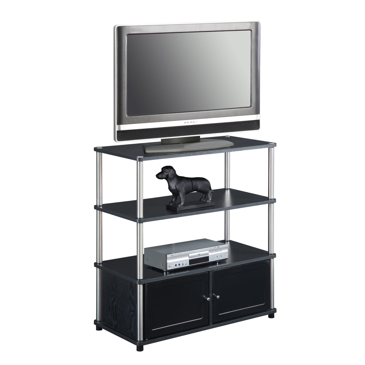Convenience Concepts Designs2Go Highboy TV Stand with Storage Cabinets and Shelves for TVs up to 40 Inches. Black