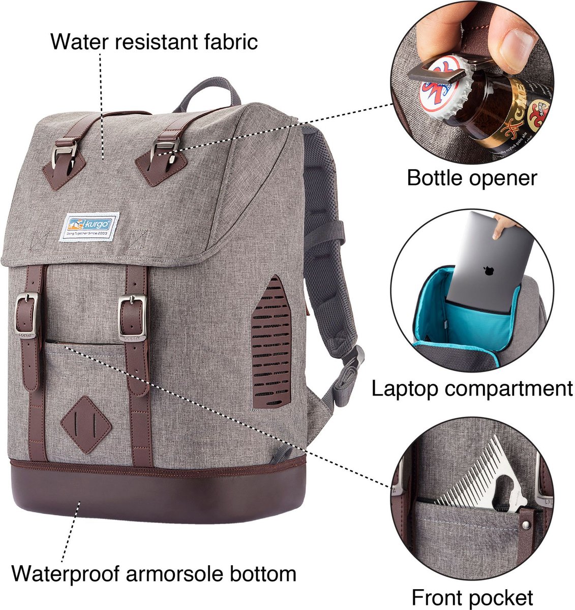 Kurgo Dog Carrier Backpack for Small Pets - Dogs & Cats | Cat | Hiking or Travel | Waterproof Bottom | K9 Ruck Sack (Heather Charcoal Grey)