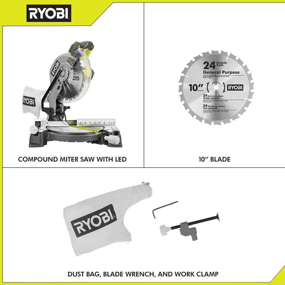 RYOBI TS1346 14 Amp Corded 10 in. Compound Miter Saw with LED Cutline Indicator