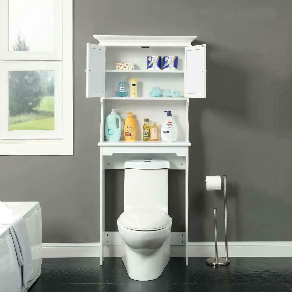 Home Decorators Collection Hampton Harbor 24.25 in. W x 66.5 in. H x 10.5 in. D White Over-the-Toilet Storage