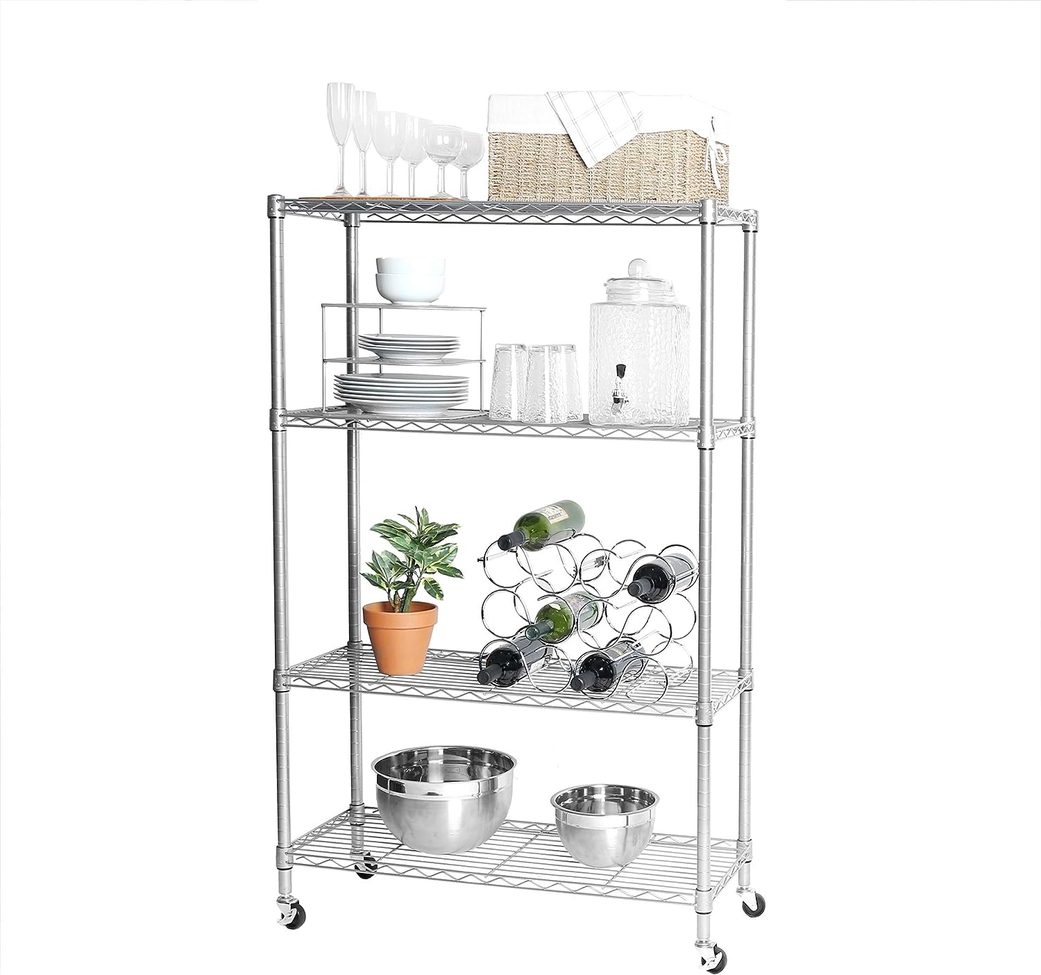 Seville Classics Solid Steel Wire Shelving Storage Unit Adjustable Shelves Organizer Rack. for Home. Kitchen. Office. Garage. Bedroom. Closet. Silver. 4-Tier. 36″ W x 14″ D