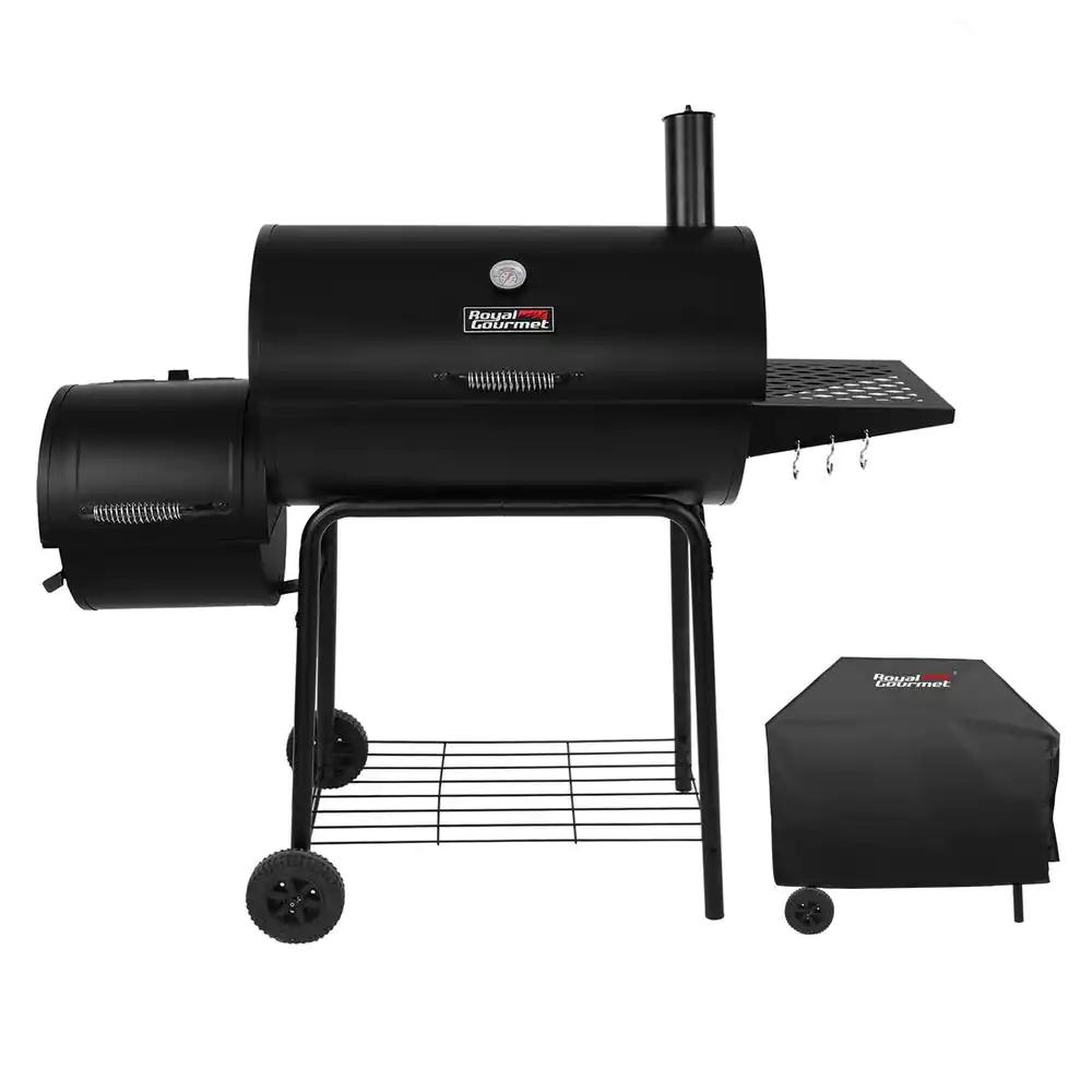 Royal Gourmet CC1830RC 30 in. Smoker Black Barrel Charcoal Grill with Offset Smoker with Cover For Outdoor. Backyard Cooking