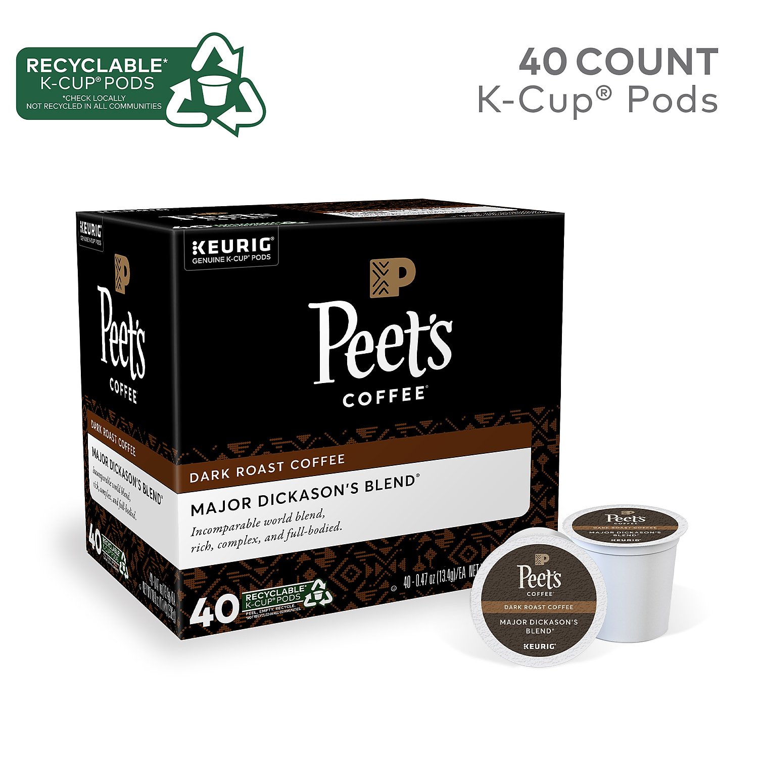 Peet-s Coffee Major Dickason Blend Single Cup Coffee for Keurig K-Cup Brewers 40 count