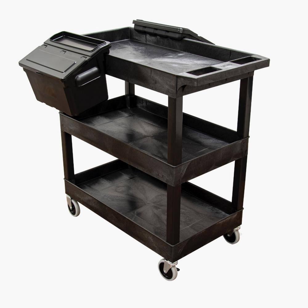 Unbranded EC111-B-OUTRIG Black 3-Shelves 32″x18″ Tub Cart with Outrigger Utility Cart Bins