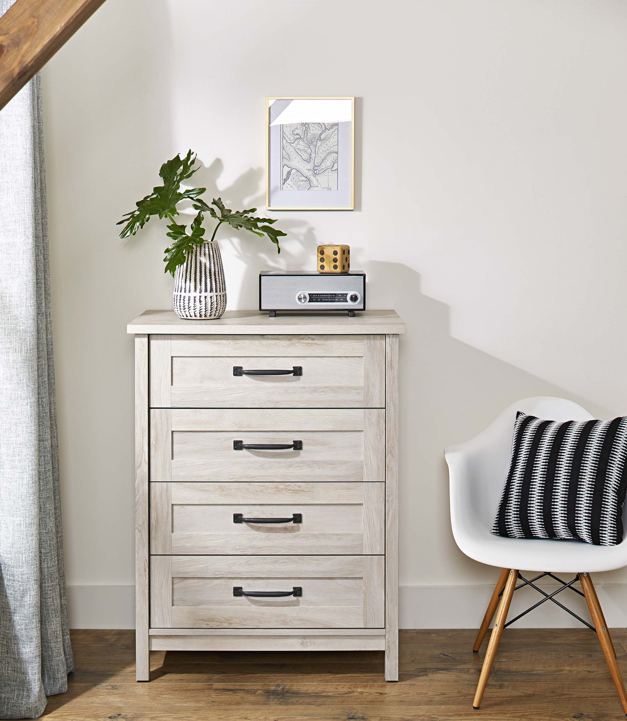 Better Homes & Gardens Modern Farmhouse 4-Drawer Chest. Rustic White Finish