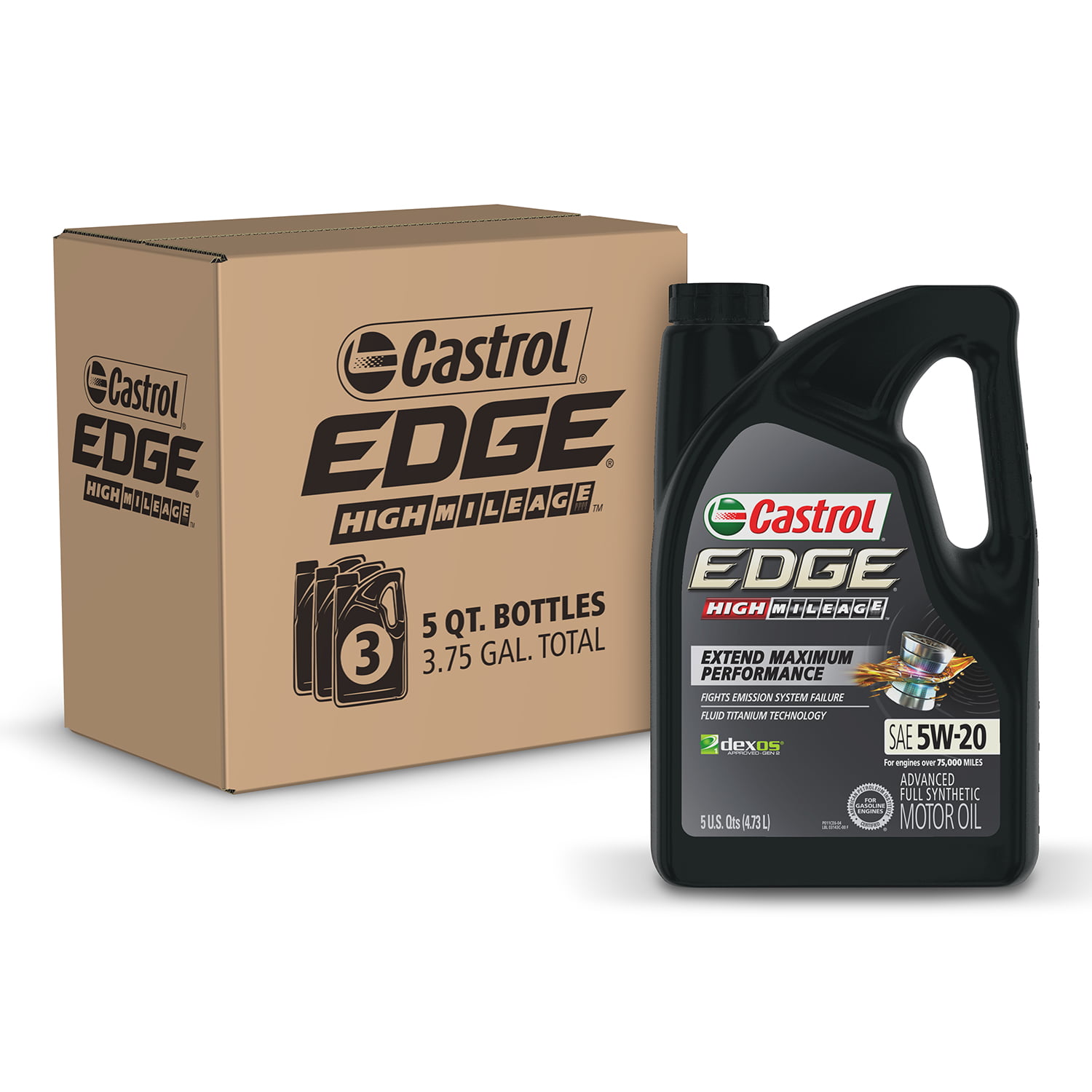 Castrol Edge High Mileage 5W-20 Advanced Full Synthetic Motor Oil. 5 Quarts. Case of 3