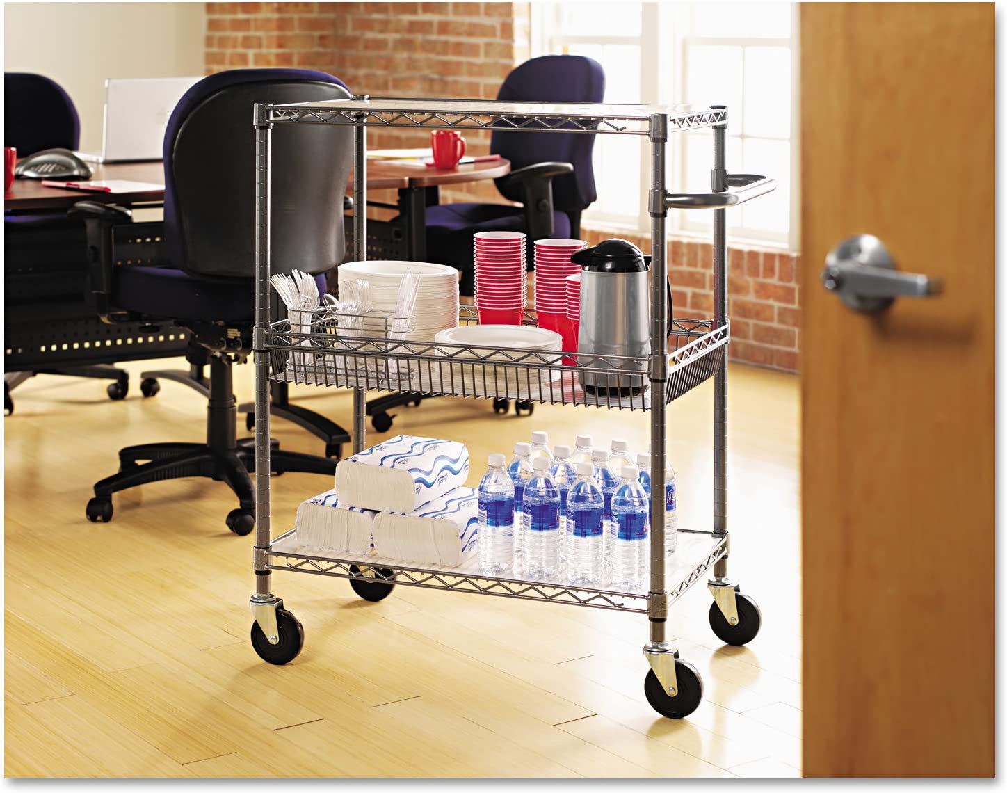 Alera SW543018BA 3-Tier 34″ x 18″ x 40″ Wire Rolling Cart. Black Anthracite