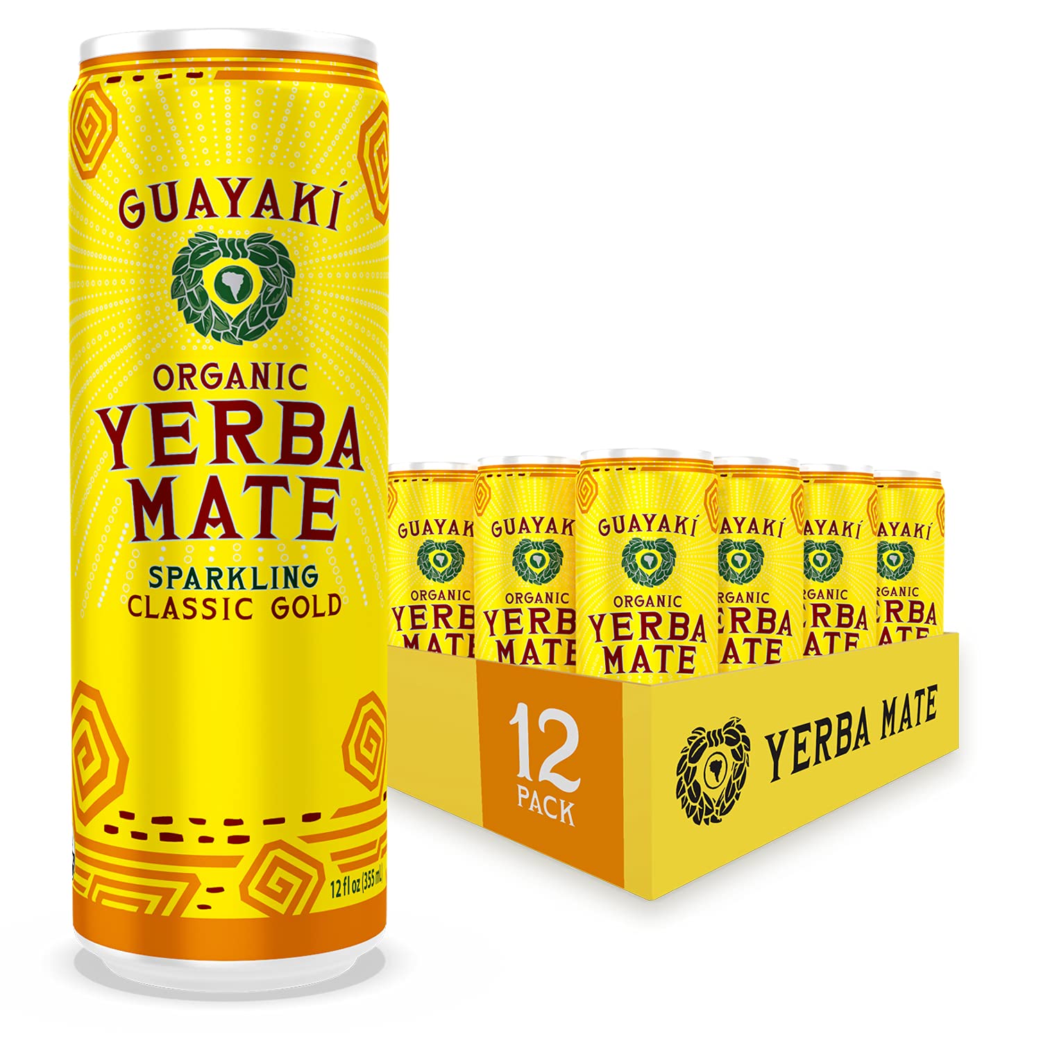 Guayaki Yerba Mate. Organic Sparkling Clean Energy Drink. Classic Gold. 12 Ounce Cans
