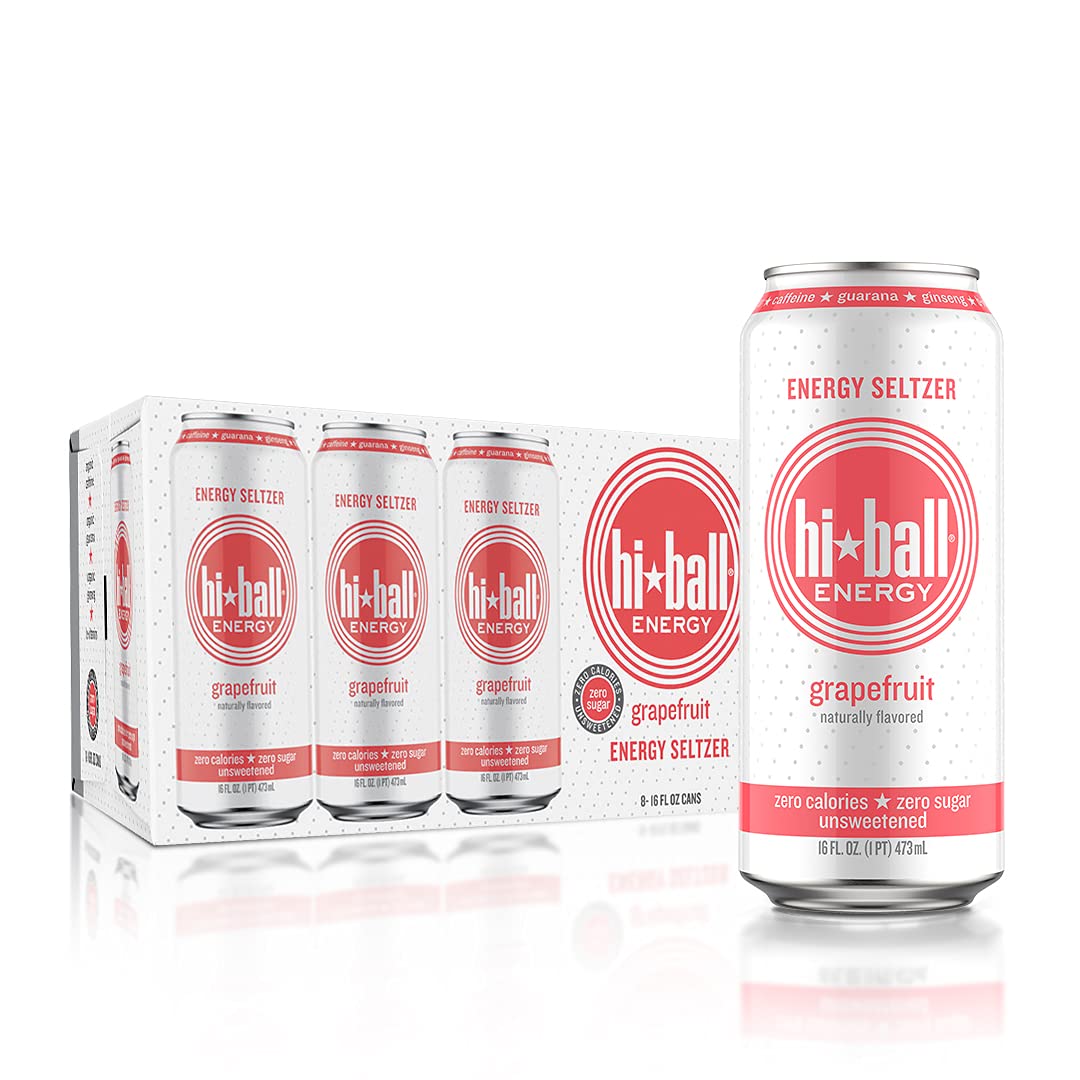 Hiball Energy Seltzer Water. Caffeinated Sparkling Water (16 Fl Oz Pack of 8). Grapefruit