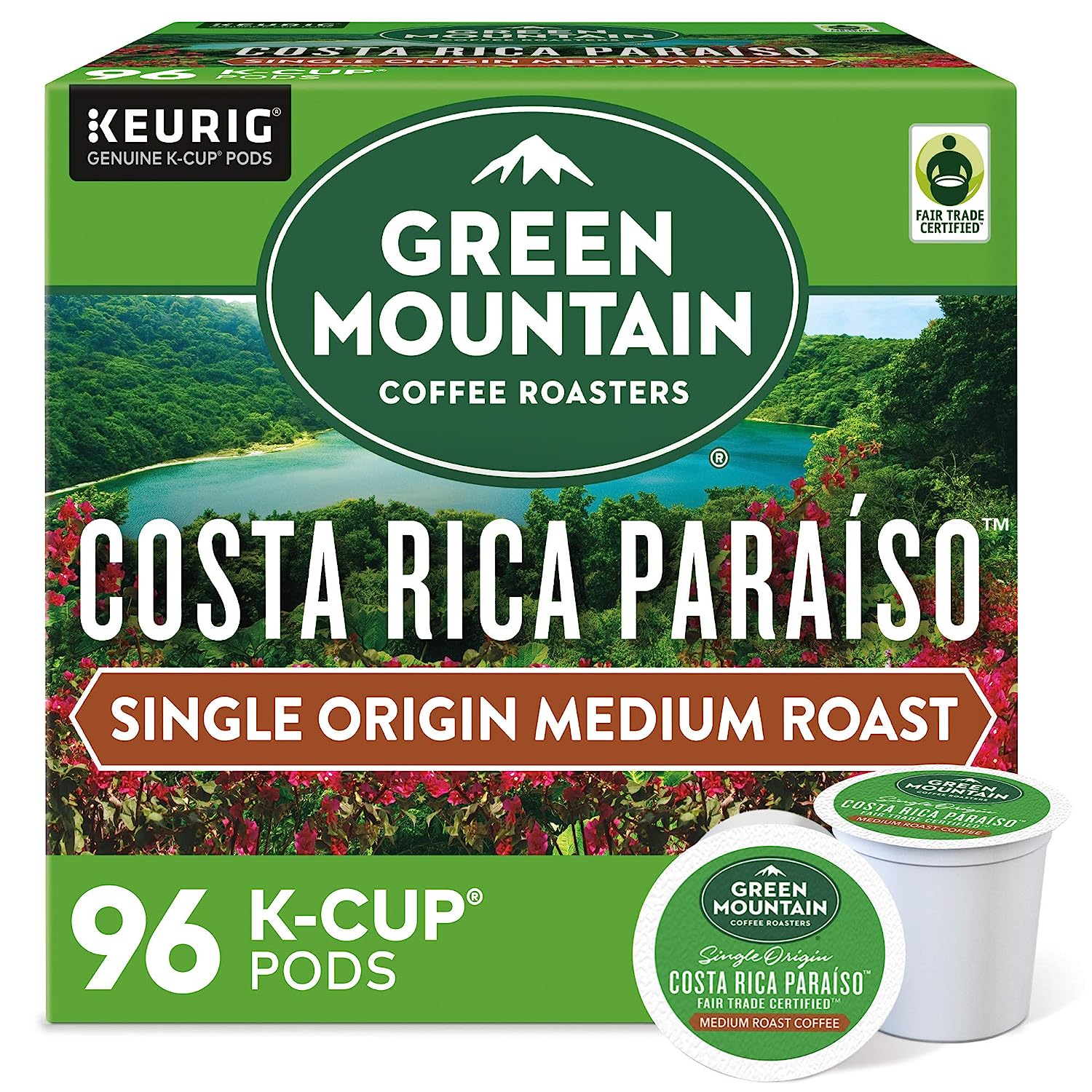 Green Mountain Coffee Roasters Costa Rica Paraiso. Single-Serve Keurig K-Cup Pods. Medium Roast Coffee. 96 Count (Pack of 4)