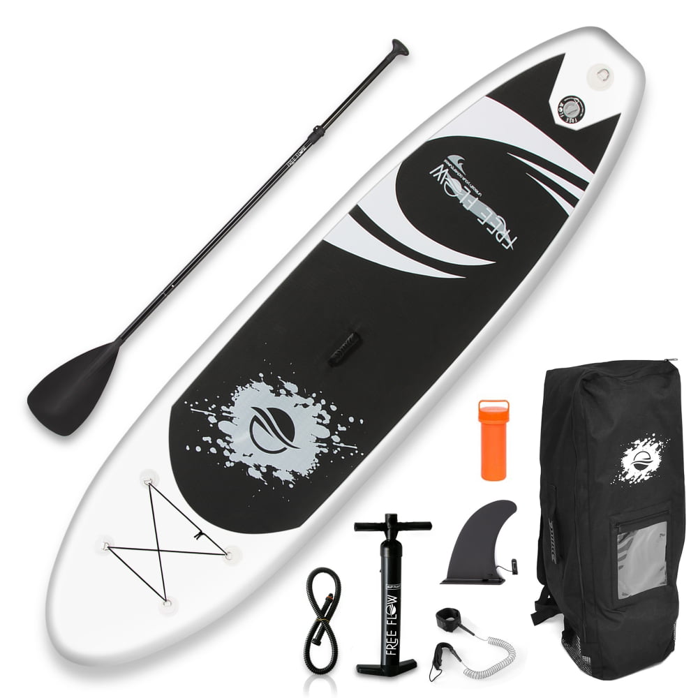 SereneLife 11 Foot Free Flow Inflatable SUP Stand Up Paddle Board Kit. White