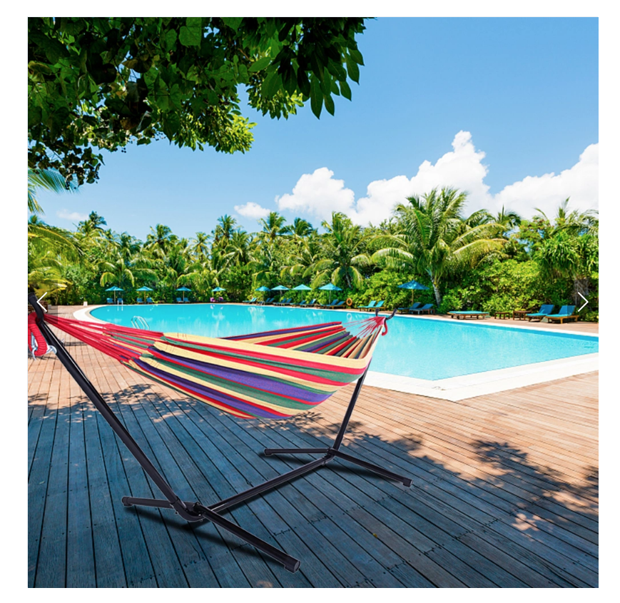 DISCOUNTTODAY  Hammock Set Steel Stand Outdoor Camping Hanging Swing Bed Stripe YJ