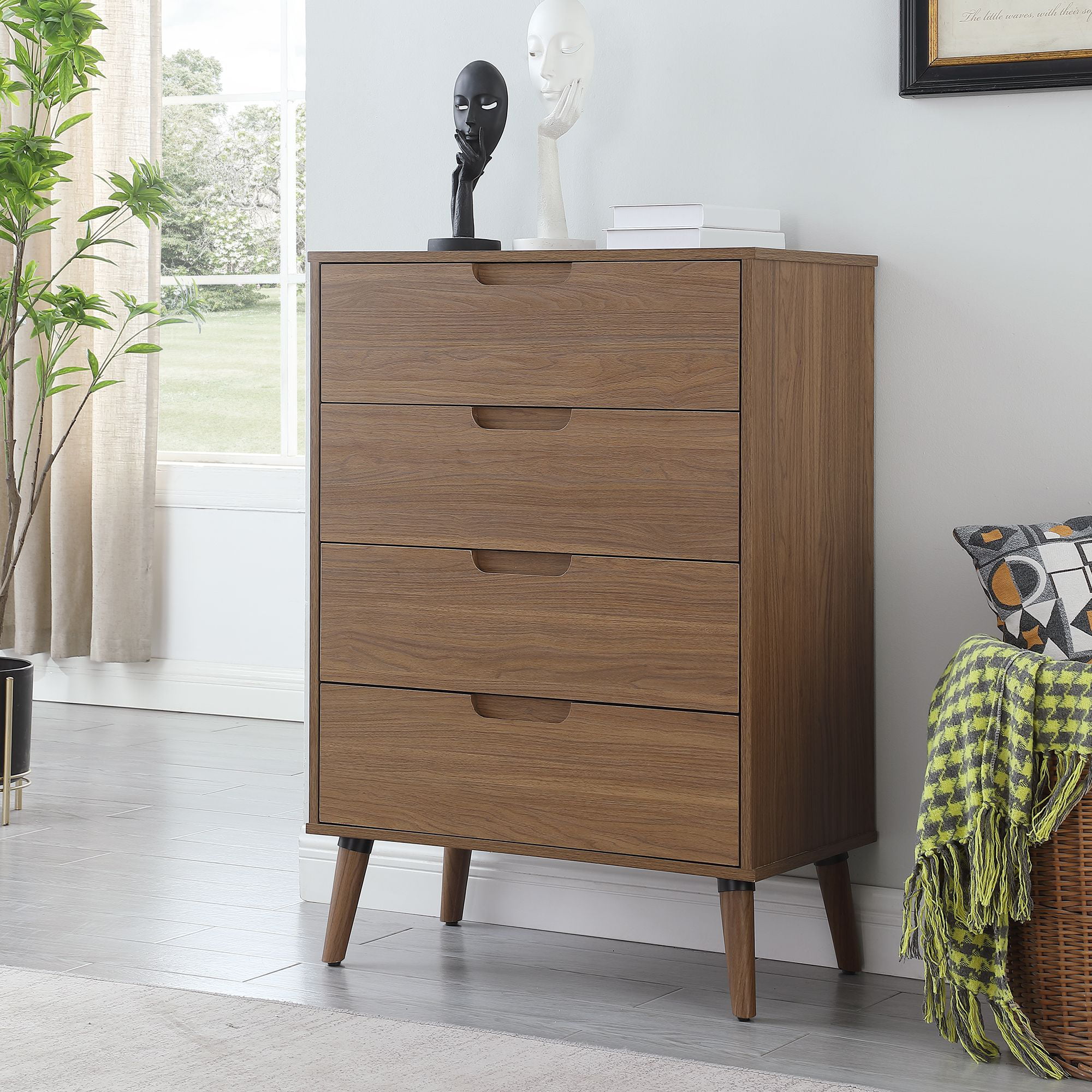Mainstays Modern 4 Drawer Dresser. Bedroom. Brown Walnut