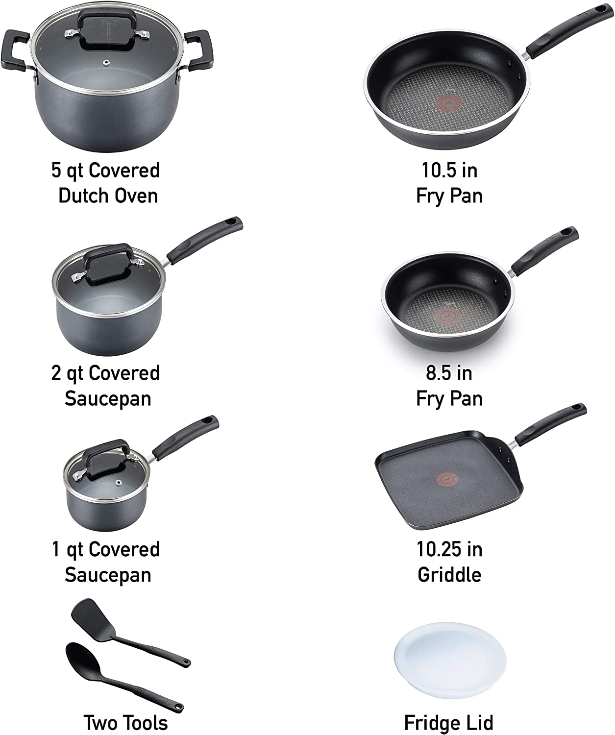 T-fal Signature Titanium Nonstick 12 Piece Cookware Set. Grey. B061SC