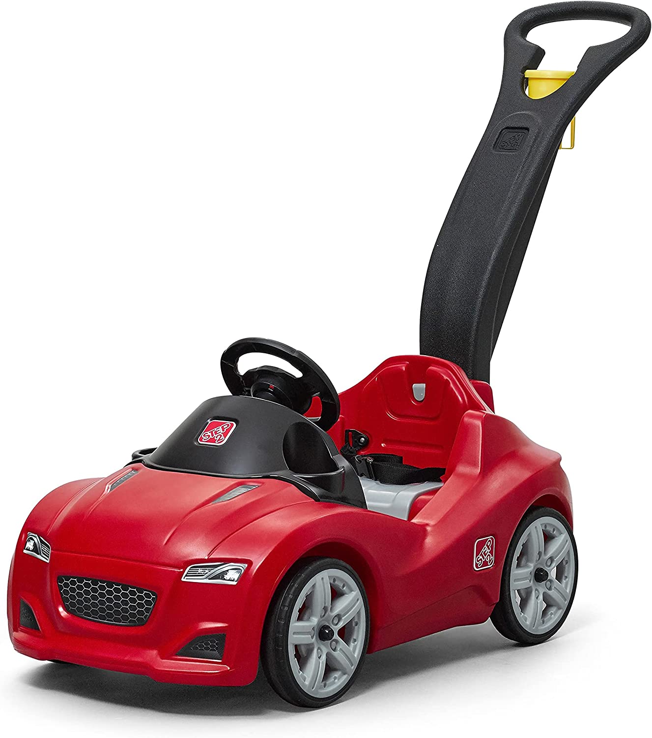 Step2 Whisper Ride Toddler Push Car. Red – Ride On Toy with Included Seat Belt. Easy Storage and Transport. Steering Wheel for Pretend Play – Push Toy Car Makes a Great Stroller