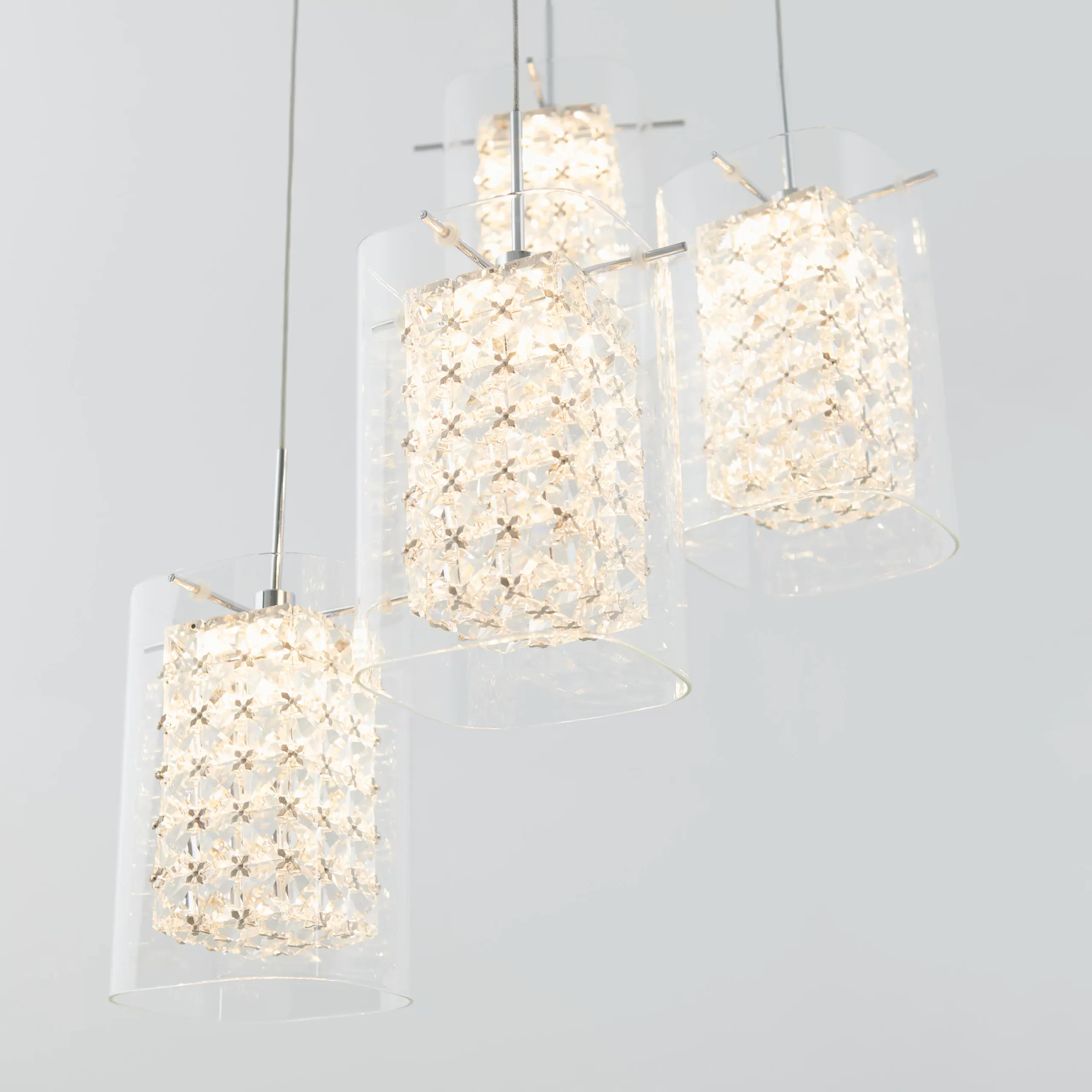 Artika Crystal Cube 17-Watt Modern Integrated LED 4-Light Chrome Hanging Pendant Light with Glass Shade for Living Room