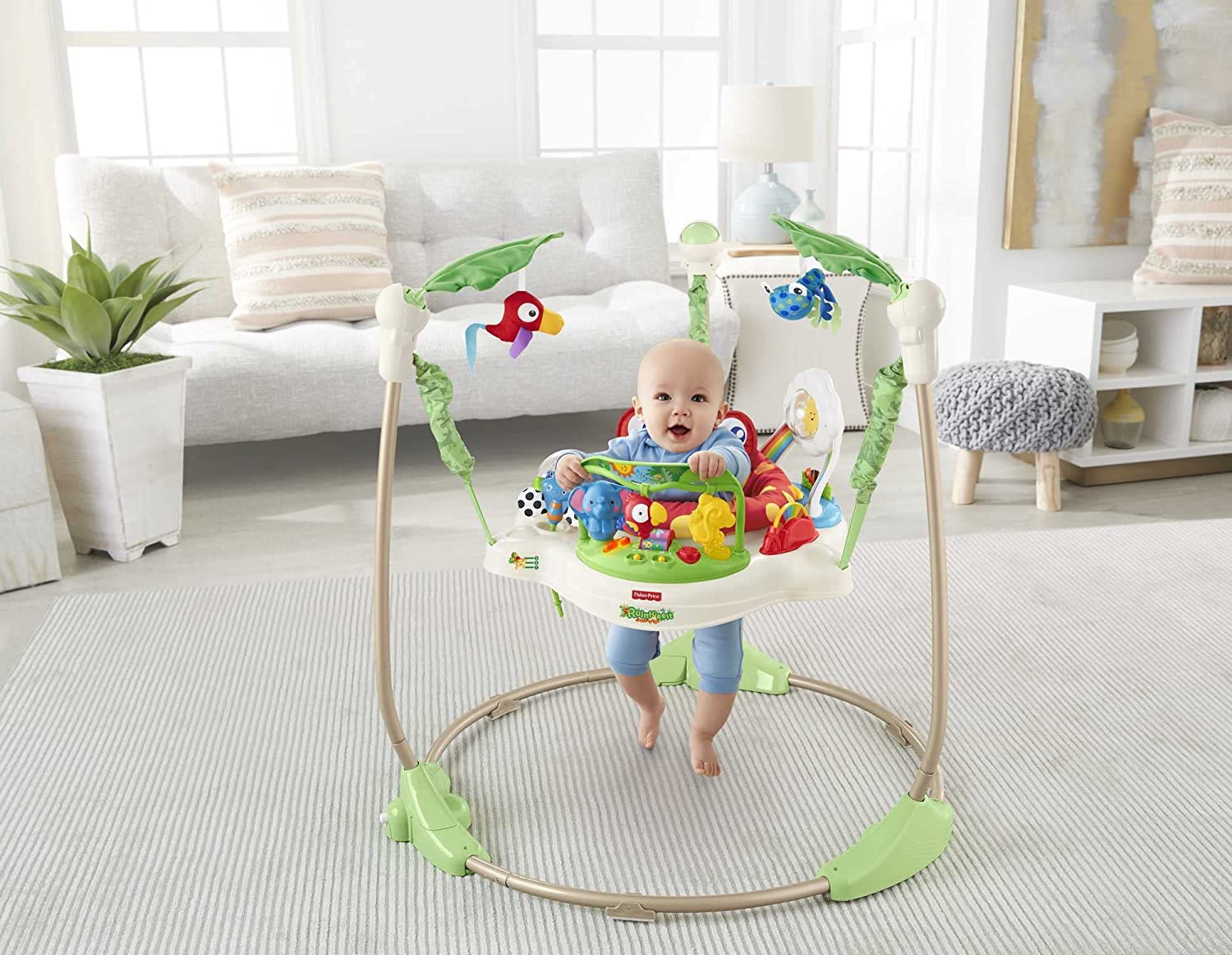 Fisher-Price Rainforest Jumperoo. freestanding baby activity center with lights. music. and toys