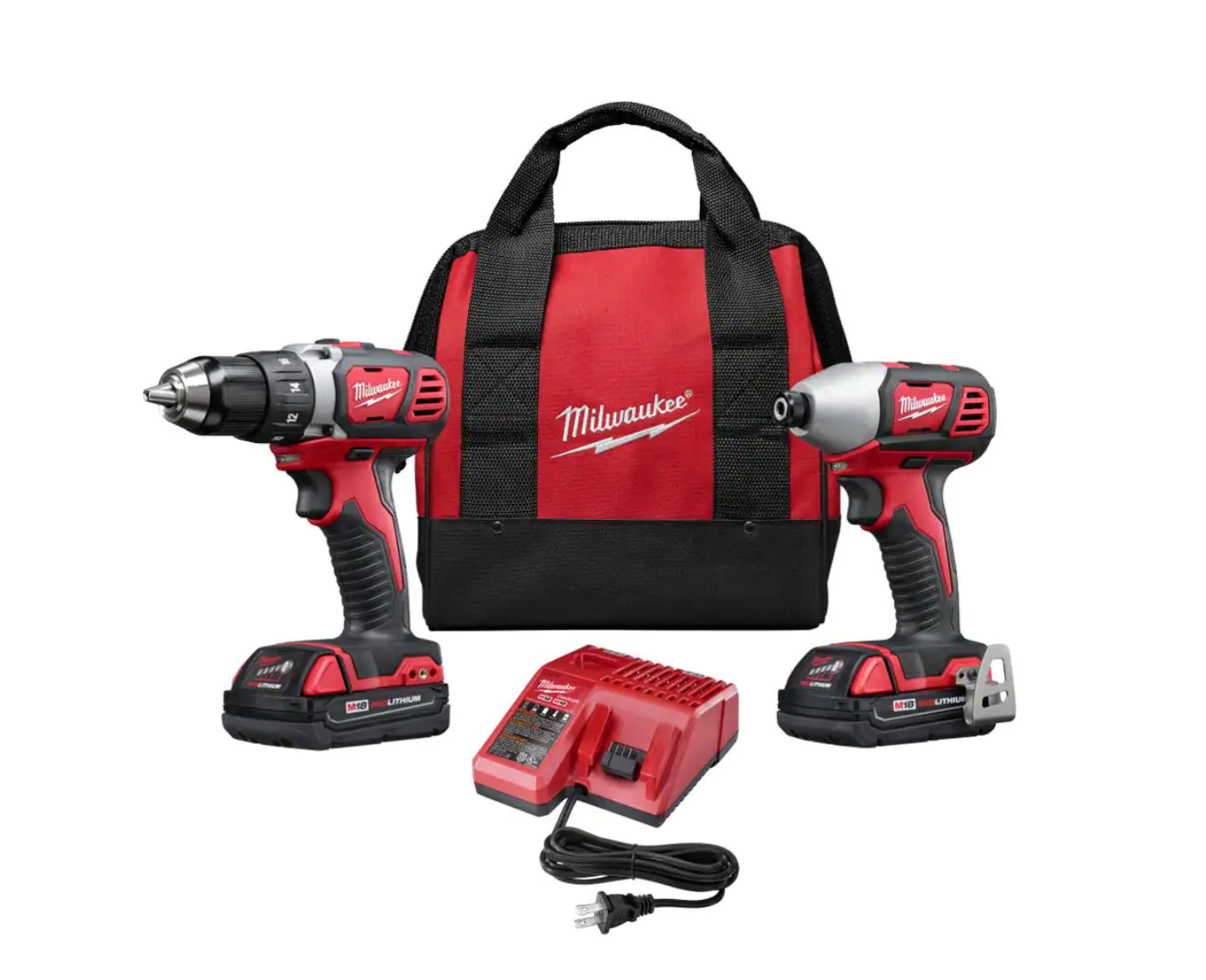 Milwaukee 2691-22 M18 18V Lithium-Ion Cordless Drill Driver/Impact Driver Combo Kit (2-Tool) W/ Two 1.5Ah Batteries. Charger Tool Bag