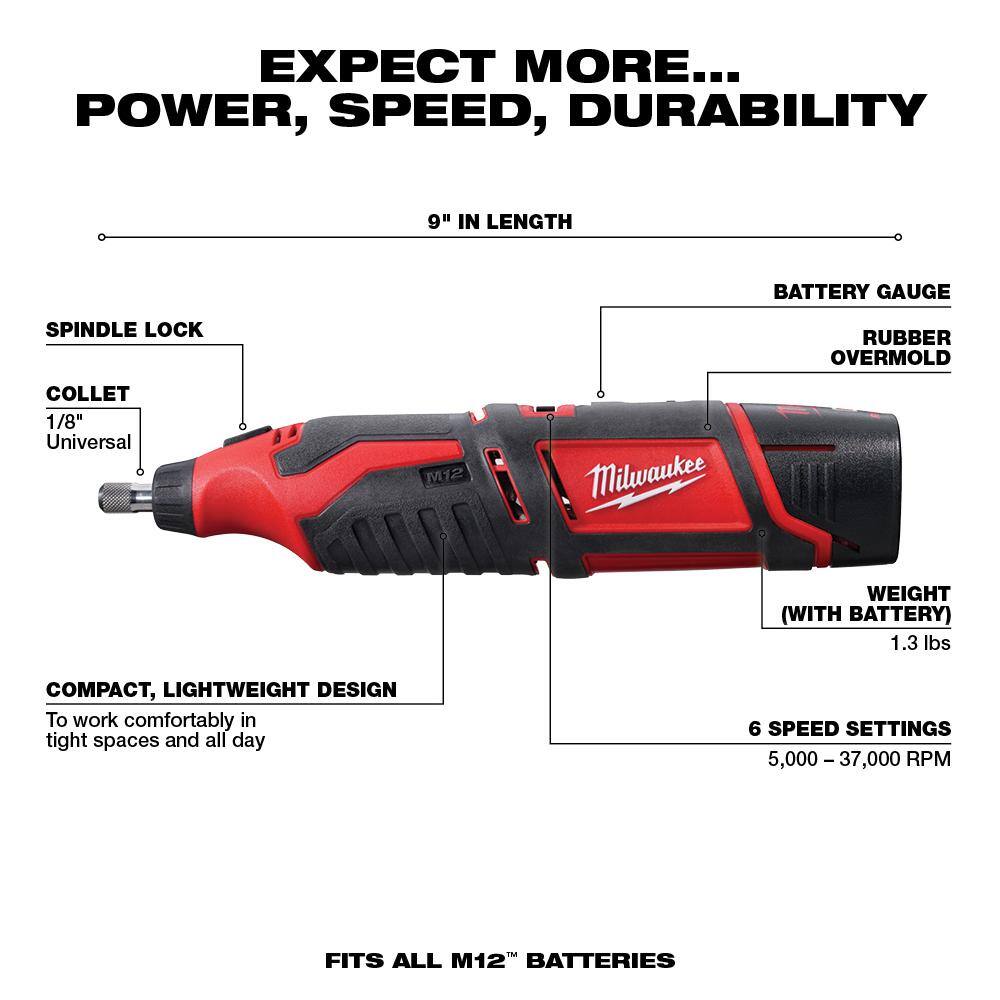 Milwaukee 2460-20-2445-20-48-11-2460 M12 12V Lithium-Ion Cordless Rotary Tool with M12 Cordless Jig Saw and 6.0 Ah XC Battery Pack