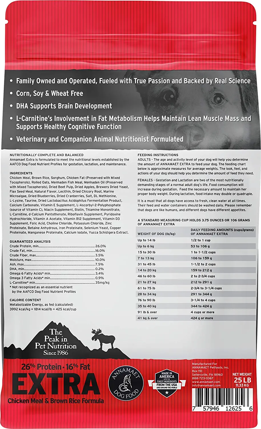 Annamaet Original Extra Formula Dry Dog Food 26% Protein (Chicken & Brown Rice) 25-lb Bag