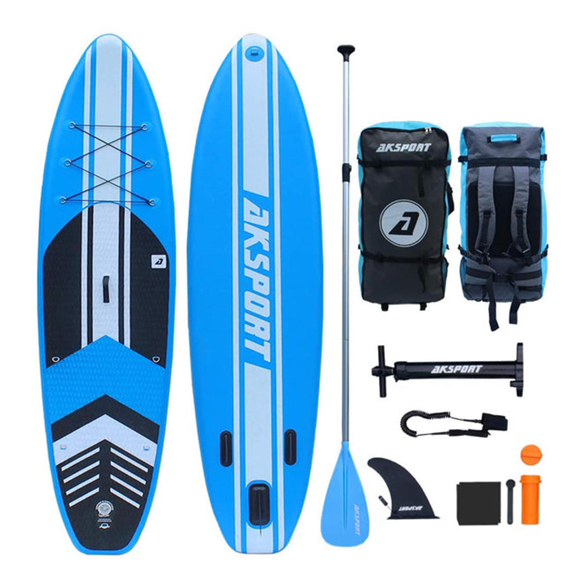 AKSPORT 10-6″x32″x6″ Inflatable All Around Stand Up Paddle Board Kit. Blue