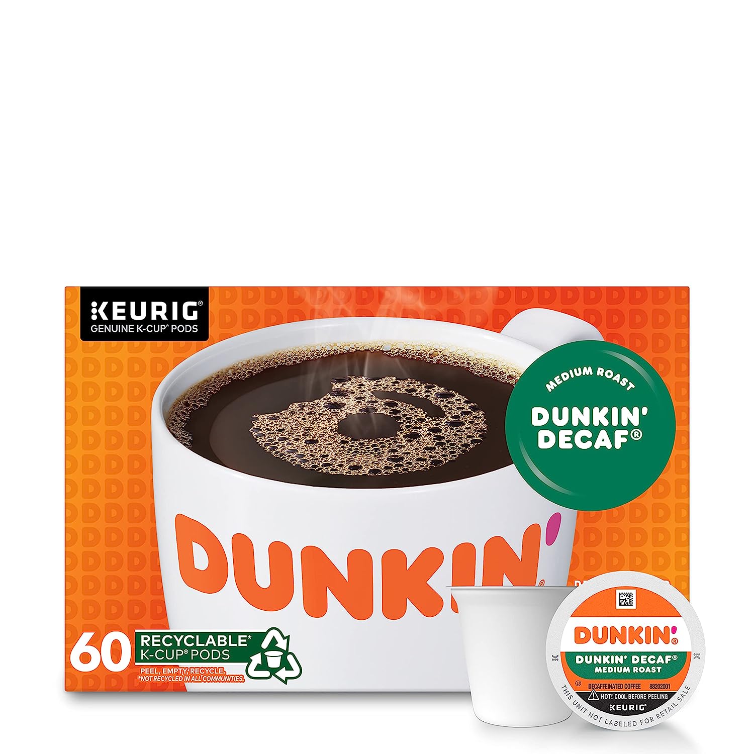 Dunkin- Decaf Medium Roast Coffee. 60 Keurig K-Cup Pods