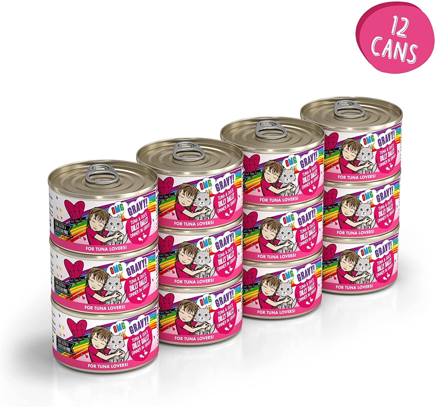 Weruva Wet Cat Food B.F.F. OMG - Best Feline Friend Oh My Gravy!. Tuna & Duck Dilly Dally with Tuna & Duck. 2.8oz Can (Pack of 12)