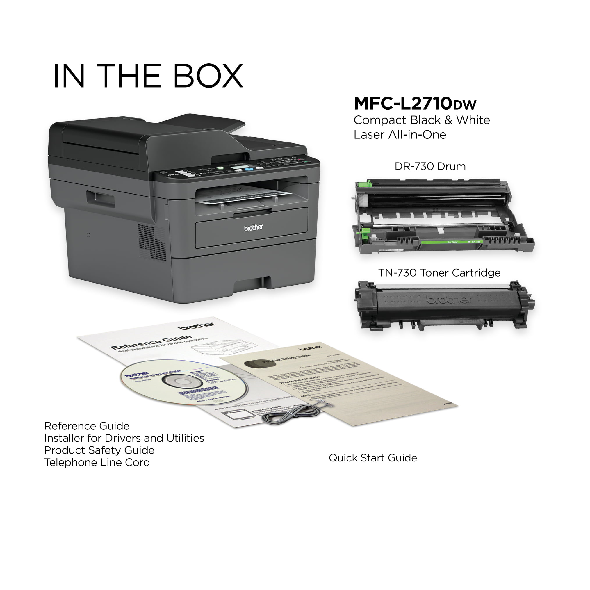Brother MFC-L2710DW Monochrome Laser All-in-One Desktop Printer. Duplex Printing. Wireless Connectivity