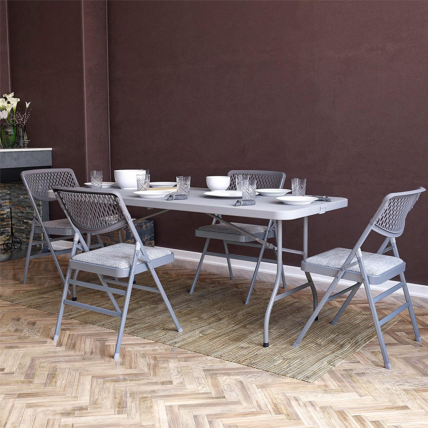 COSCO Ultra Comfort Commercial XL Premium Fabric Padded Folding Chair. Gray. 2-Pack