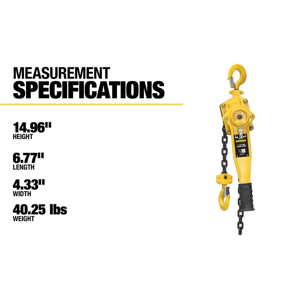 SUMNER 787548 1- 1/2-Ton Capacity Lever Hoist 15 ft.